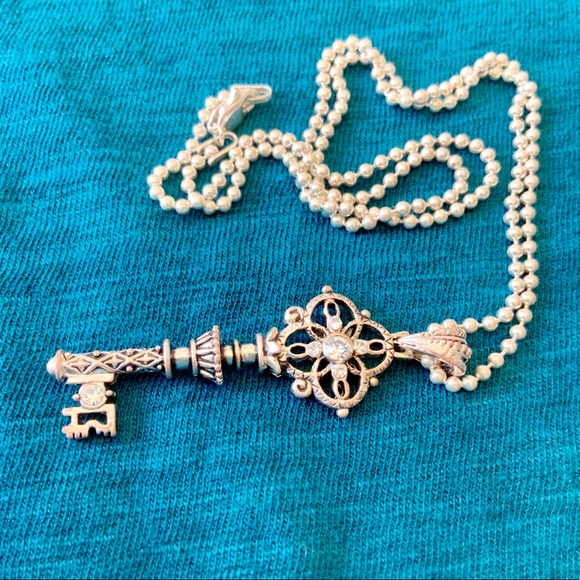 Silvertone Key Pendant on Sterling Chain - Picture 2 of 6